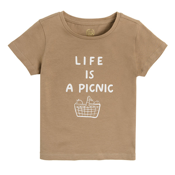 Boys Brown short sleeve blouse life is a picnic print - CC CCG2411310