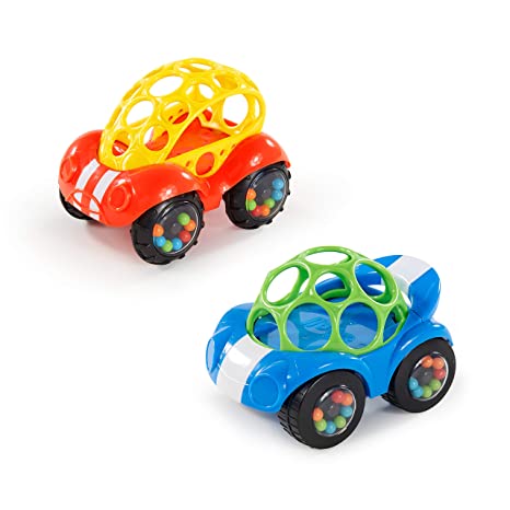 Bright Starts Rattle & Roll Buggie Easy Grasp Push Vehicle Toy, Ages 3 months +, One toy, color may vary