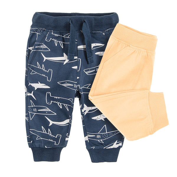 Boy's Sweat Pants Navy Blue Yellow Sharks Set 2 Pcs CC CCB2402674 00