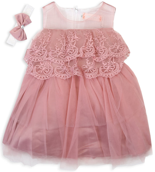 Girls Frock With Hair Band - 0284619