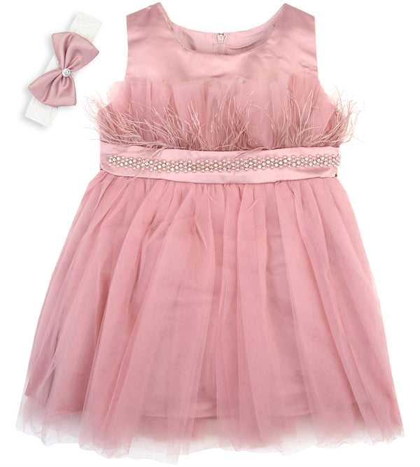 Girls Frock With Hair Band  - 0284627