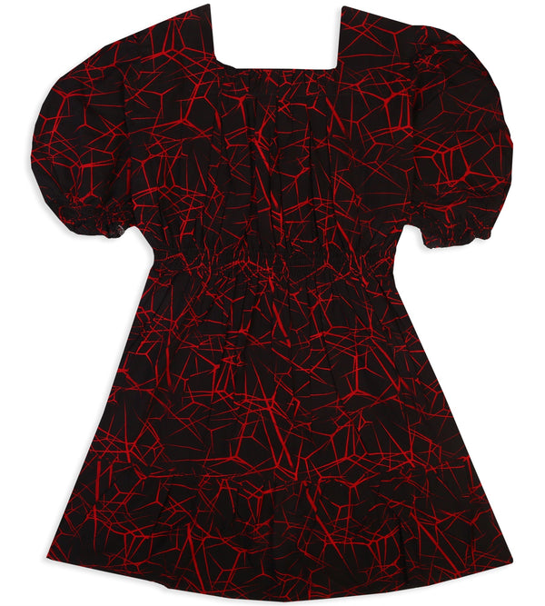 Girls Linen Printed Frock - Red