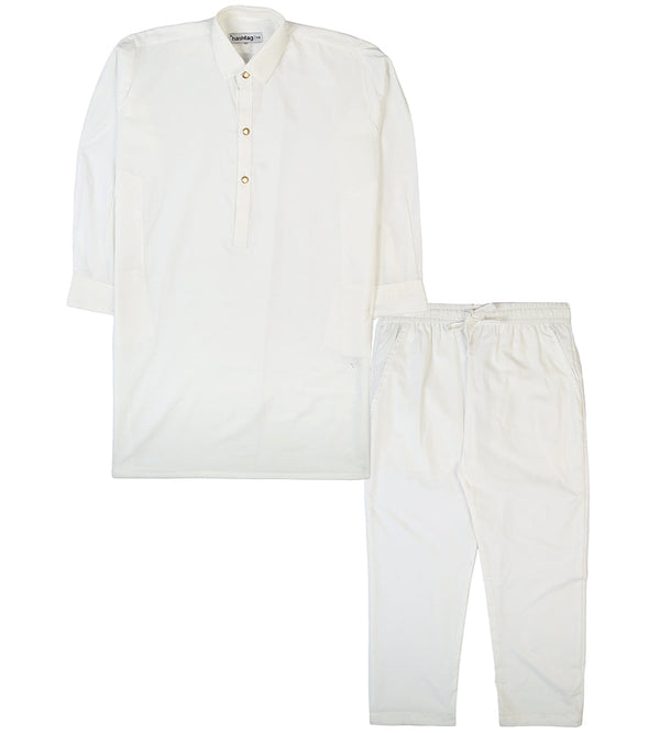 Boys Stitched 2 PCs - White