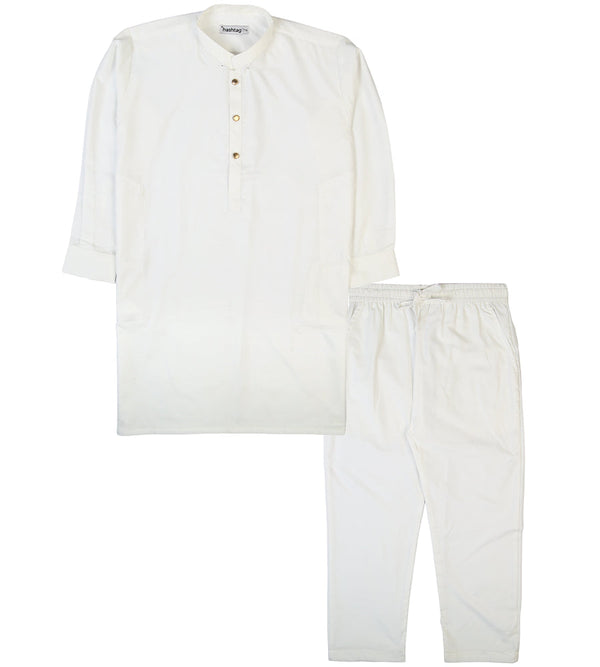 Boys Stitched 2 PCs - White