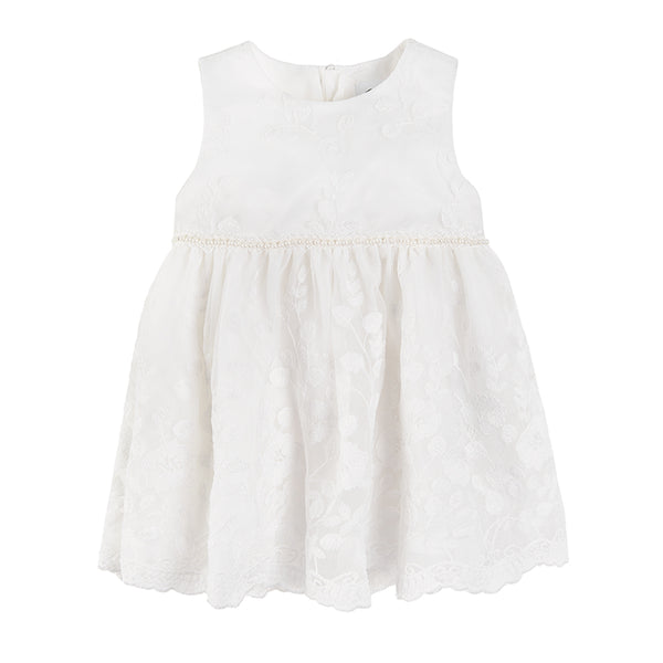 White Sleeveless Lace Dress & Flower Patterns CC CCG2401655