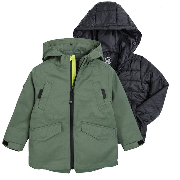 Boy's Jacket with Hood, 3 in1, Green and Black CC COB2510219-00