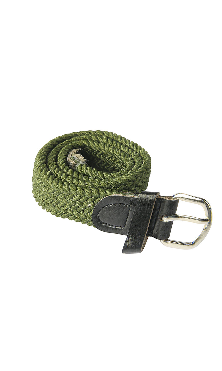 Boys Belt Olive Green Braided Elastic Stretch Woven Rope Silver Pin Bu ...
