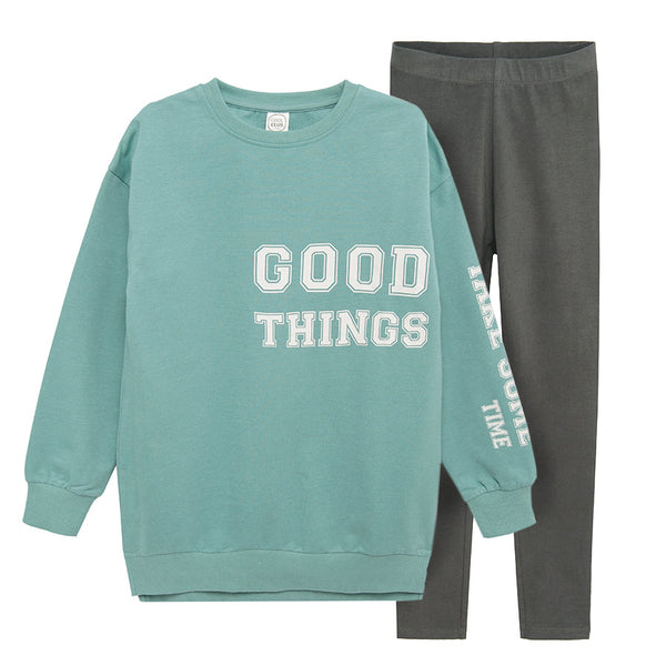 Girl's Set Sweatshirt Leggings Green Graphite