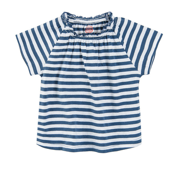 Girl's short-sleeve blouse, navy blue and white CC CCG2402074