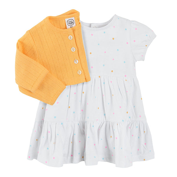 Girl's Set Bodysuit Dress With Short Sleeves Bolero White And Yellow CC CCG2403510