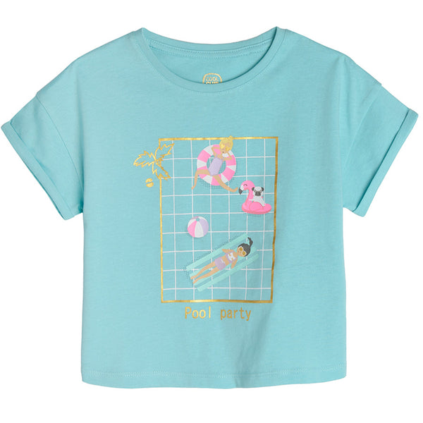 Girl's T-Shirt, Turquoise CC CCG2412163