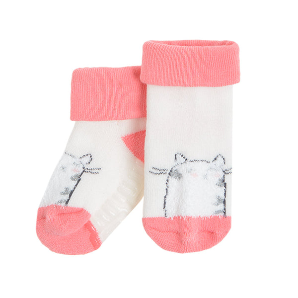 Non Slip Girl's Socks Ecru Cats CC CHG2400483