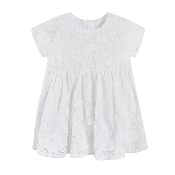 Girl's Dress With Short Sleeves Lace White CC CCG2400665
